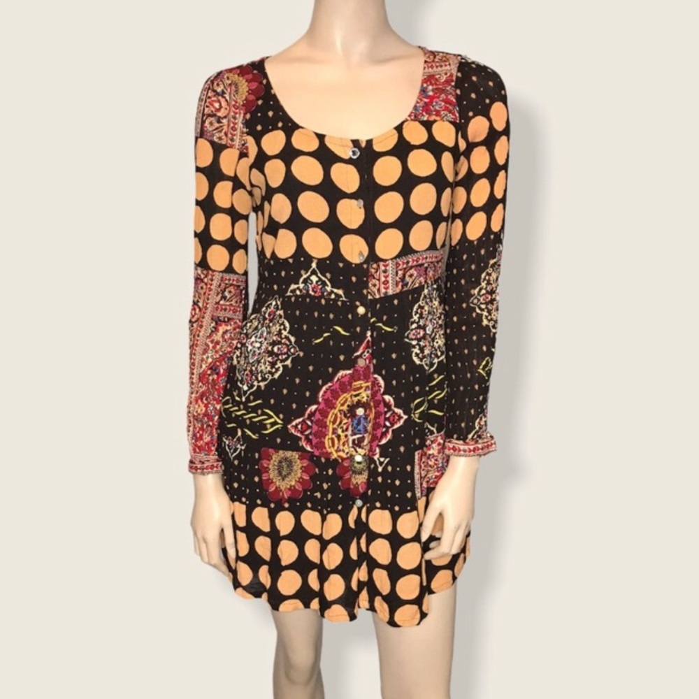 MinkPink Small Oversize Long Sleeve Boho Dress